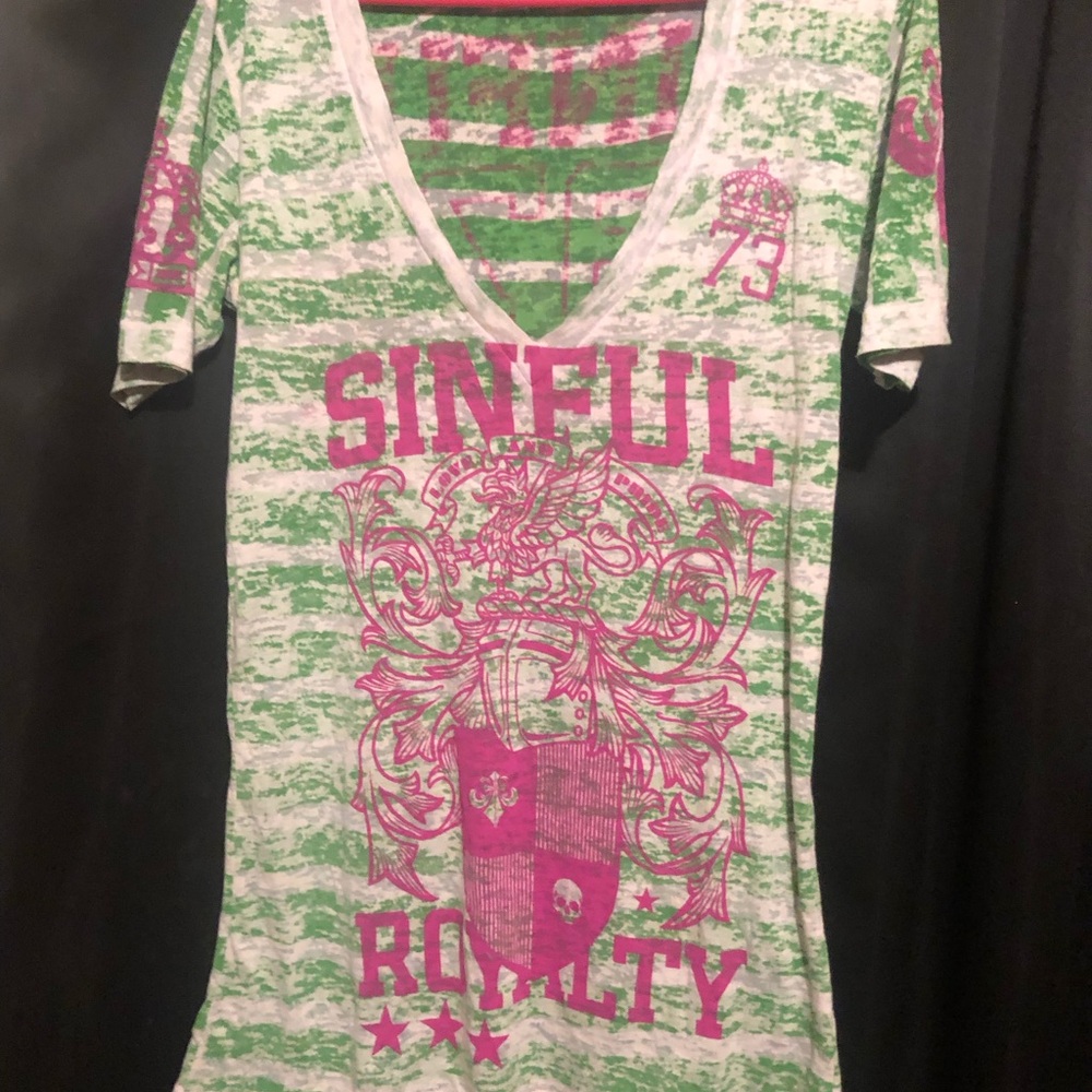 Sinful Green and Pink Short Sleeve Tee